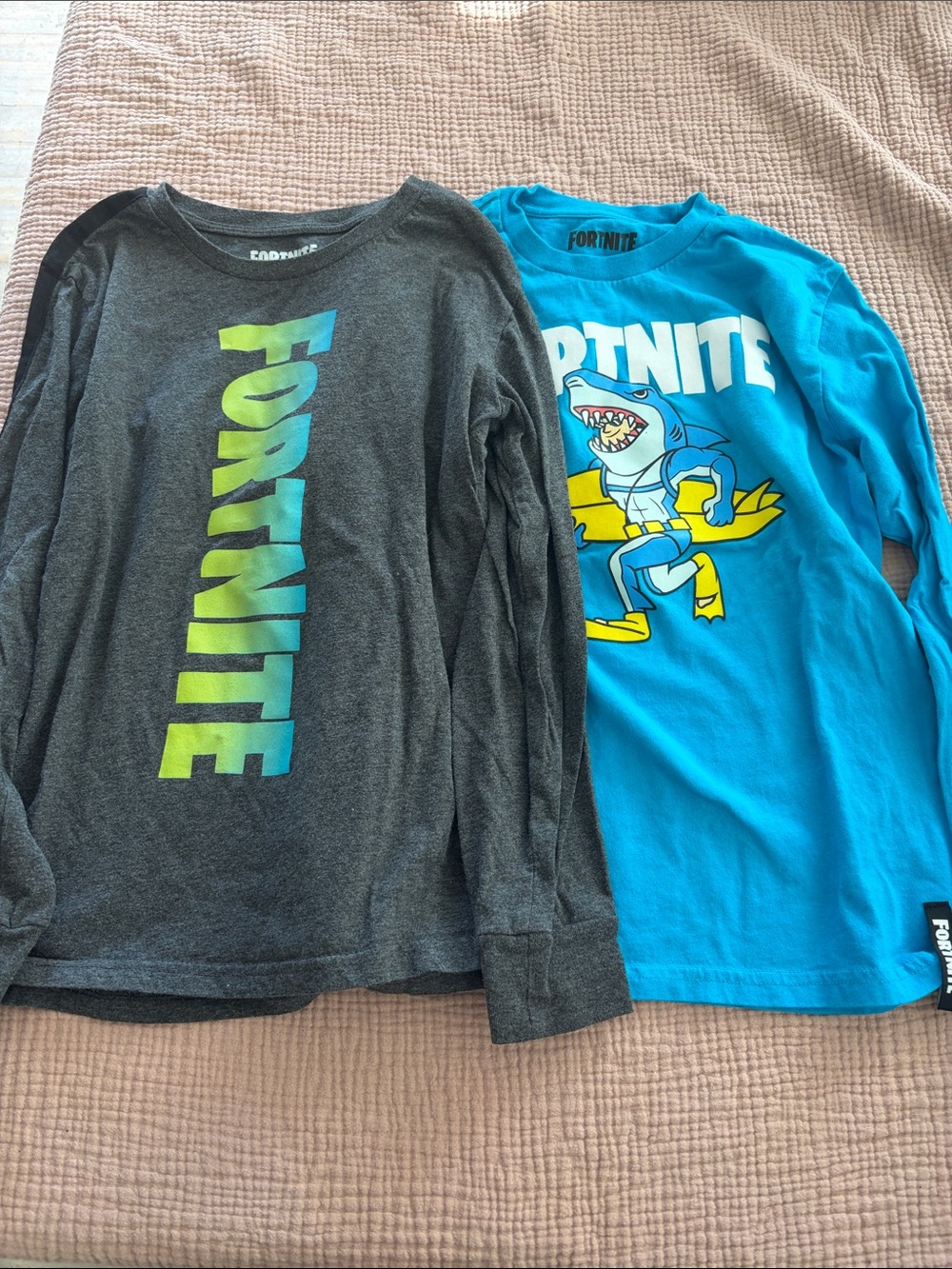 Fortnite Kids' Long-Sleeve Graphic Tee — Charcoal Gray with Neon Turquoise Logo